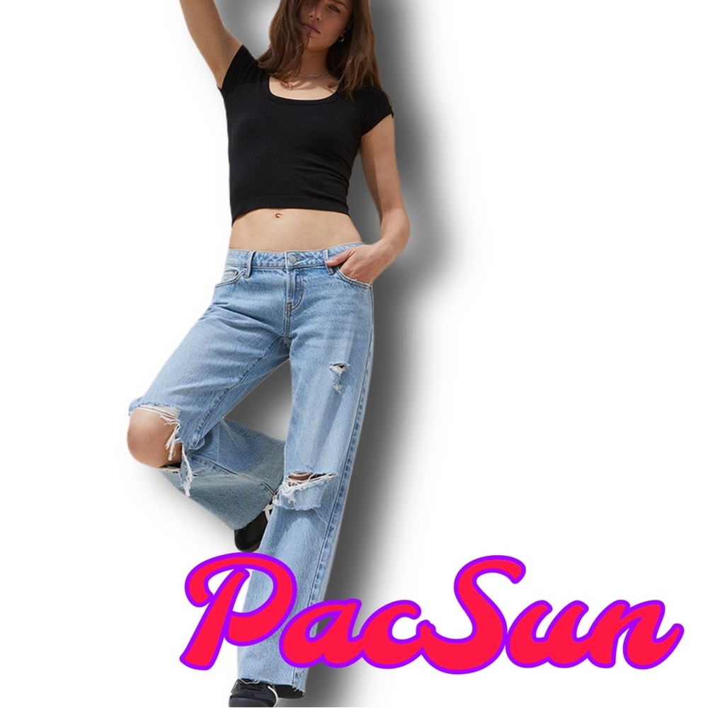 Pac Sun Medium Indigo Low Rise Baggy Jeans